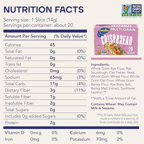 Wasa Multi Grain Crispbread, 9.7 oz (Pack of 12), Multigrain Crackers, Non-GMO Ingredients, Fat Free