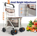 Walkers for Seniors with Seat, 180 lbs Capacity, Foldable & Lightweight, Adjustable Height, Rolling Walker with Brakes and Comfortable Chair for Mobility and Rest (22x19.7x35.4in)