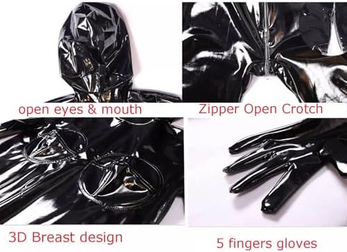 Women's Shiny Wetlook Full Body PVC Leather Catsuit Handmade Zipper Crotch Bodysuit Jumpsuit Clubwear