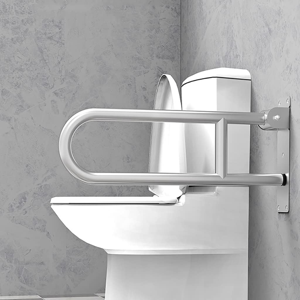 U-Shaped Polished Foldable Toilet Grab Bar,Matte Black Flip-Up Bathroom Handrail for Elderly Pregnant,Wall Mounted Barrier-Free Stylish Folding Shower Assist Aid(Size:60cm,Color:Brushed)