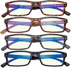 Eyekepper 4 Pack Blue Light Filter Glasses Blocking Digital Glare Readers for Women Men Reading Computer Screen +3.00