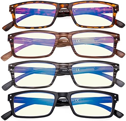 Eyekepper 4 Pack Blue Light Filter Glasses Blocking Digital Glare Readers for Women Men Reading Computer Screen +3.00