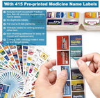 3 Pack 14 Grids Travel Pill Organizer Box with 415-Pcs Medicine Name Labels - Pocket Daily Pharmacy Case Container Kit - Travel Medication Holder Dispenser for Fish Oil Vitamin Supplement Storage