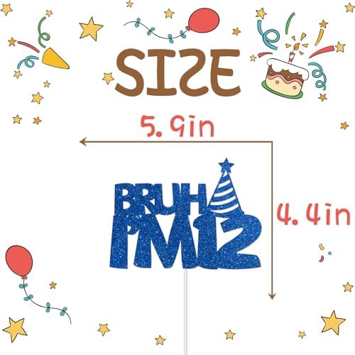 Bruh I'm 12 Cake Topper Blue Glitter 12th Birthday Party Cake Decor for Kids Boys Happy 12th Birthday Sign Funny Twelve Years Old Birthday Party Decoration Supplies