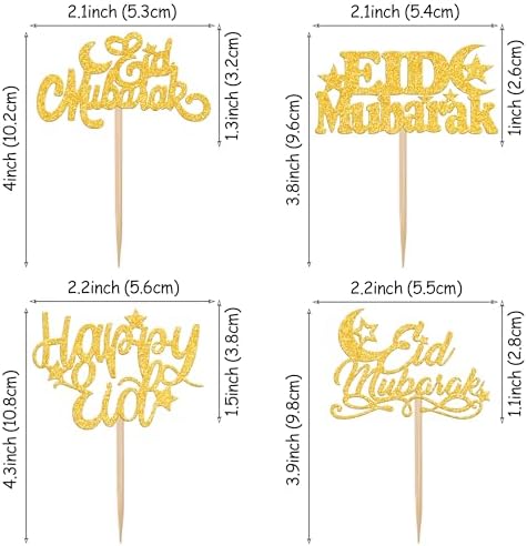 24 PCS Eid Mubarak Cupcake Toppers Gold Glitter Moon Star Ramadan Kareem Cupcake Picks Happy Eid Mubarak Cake Decorations for Ramadan Theme Islamic Muslim Party Cake Decorations Supplies