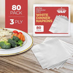 80 Premium 3-Ply White Dinner Napkins Disposable for Party Wedding Reception, Paper Decorative Linen Like Vanity Fair Napkins for Everyday Bulk - 15” X 17” Size Soft Thick Absorbent Napkin
