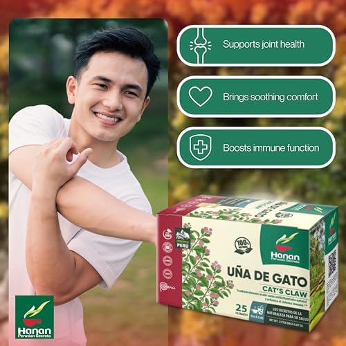 Hanan Cat’s Claw Tea Uña de Gato 25 Herbal Teabags – Wild Una de Gato Tree Bark Herb From Peru’s Amazon Lush of Peru