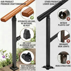 Metal Handrail Wood Grain for Elderly, 3 Step Hand Rails for Outdoor Steps, Outdoor Indoor Stair Handrails Kit, Porch Hand Rails for Concrete Steps