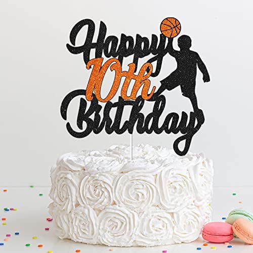 Basketball Happy 10th Birthday Cake Topper - Boy's Ten Years Old Party Stars Sports Party Decorations - Basketball Player Scene Themed For Boy's Birthday Party Supplies