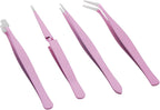 4PCS Pink Sticker Tweezers Set, Cute Craft Tweezers for Stickers, Scrapbooking, Vinyl, Lashes, Electronics