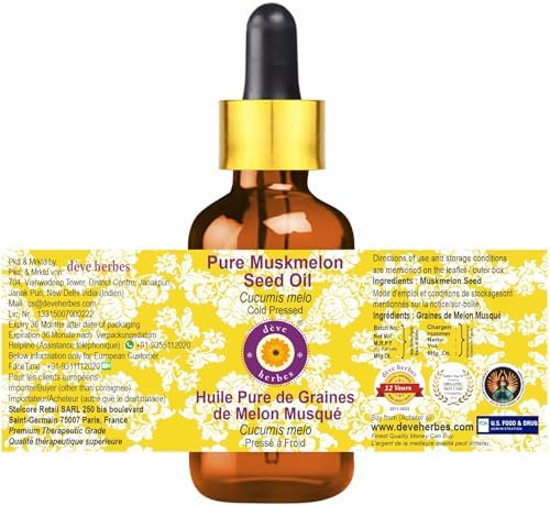dève herbes Pure Muskmelon Seed Oil (Cucumis melo) with Glass Dropper Cold Pressed (Pack of Two) 100ml X 2 (6.76 oz)