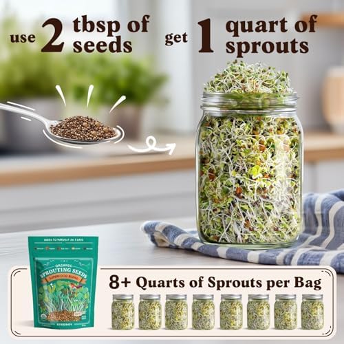 Seedboy Organic Non-GMO Sprouting Seeds, Superfood & Protein Blend - 2 Pack Bundle - USA Grown Sprouting & Microgreens Seeds - Two 8 oz Bags Makes 14 Quarts / 56 Servings (Superfood/Protein)