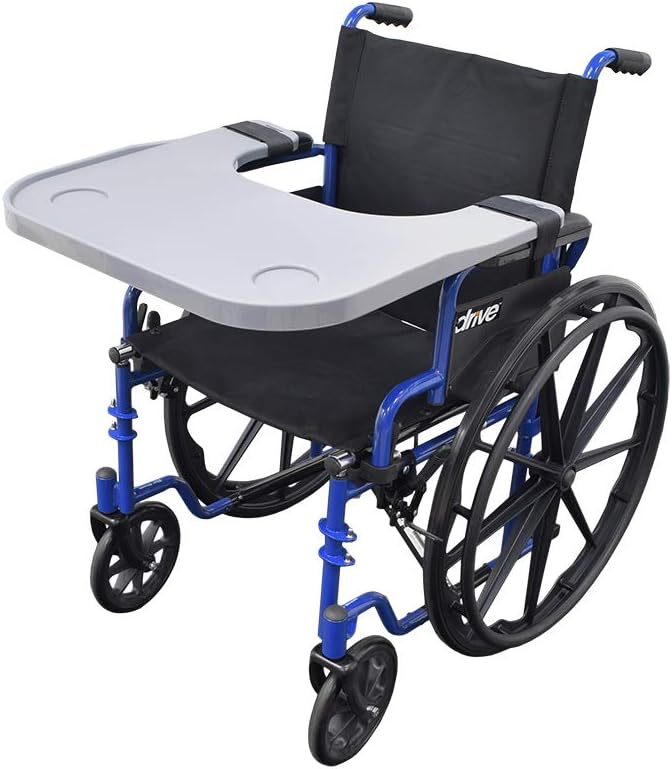 AlveyTech Wheelchair Tray Table with Cup Holder - Fits 18-20 Inch Wide Standard Wheelchairs Like Drive, Golden, & Invacare, Universal Removable Lap Desk for Adults Eating Reading Resting