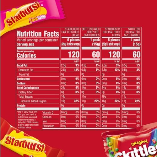 Skittles, Starburst Fun Size Chewy Candy Assorted Variety, Individually Wrapped, 32.28 Ounces, Bulk Bag