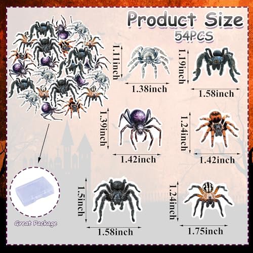 54PCS Edible Halloween Spider Cupcake Toppers Wafer Paper Spider Cupcake Toppers Spitting Spider Dessert Picks for Halloween Theme Party Birthday Baby Shower Decor Supplies