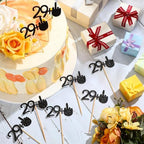 Gersoniel 24 Pieces 29 + 1 Cupcake Toppers Funny 30th Birthday Cupcake Picks Glitter Black Middle Finger Cake Toppers 30th Cupcake Decoration for Happy 30th Birthday Party Anniversary Decorations