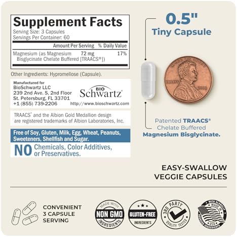 Magnesium Bisglycinate Chelated Supplement - High Absorption Magnesium Glycinate Supplement for Women and Men - Sleep, Muscle, Bone & Joint Support - Non-GMO, Non-Laxative Chelate - 180 Capsules