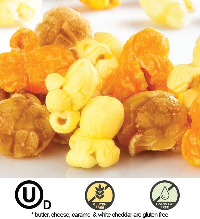 The Popcorn Factory Popcorn Tin with 3 Popcorn Flavors, Robust Cheddar, Butter, Caramel, Large Tub 3.5 Gallons, Snack Gifts, Perfect for Movie Night Snacks, Holidays, Christmas, Birthdays, Any