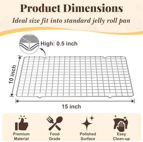 Cooling Racks for Cooking and Baking - 2 PCS 10" x 15" Grid Wire Baking Rack for Oven Cooking, Baking, Grilling, Roasting - Dishwasher Safe Bacon Rack - Fits Jelly Roll Cookie Sheet Pan
