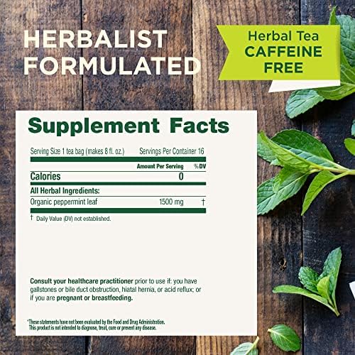 Traditional Medicinals Organic, Peppermint Tea - Helps Soothe Belly from Occasional Gas and Bloating - Kosher, Non-GMO, Caffeine-Free, Compostable - 16 Tea Bags