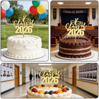 Mirror Acrylic Class of 2026 Cake Topper, Congrats Grad Cake Toppers - Gold Glitter Graduation Party Decorations