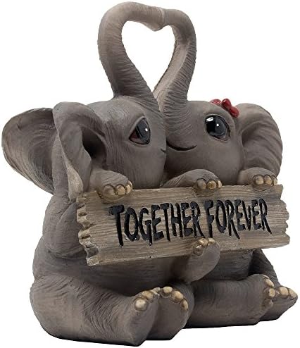 Loving Elephant Couple Figurine with Together Forever Sign and Heart Shape Trunks for Decorative Girls Bedroom Decor Statues Or Romantic Anniversary & Valentine's Day Gifts for Girlfriend and Women
