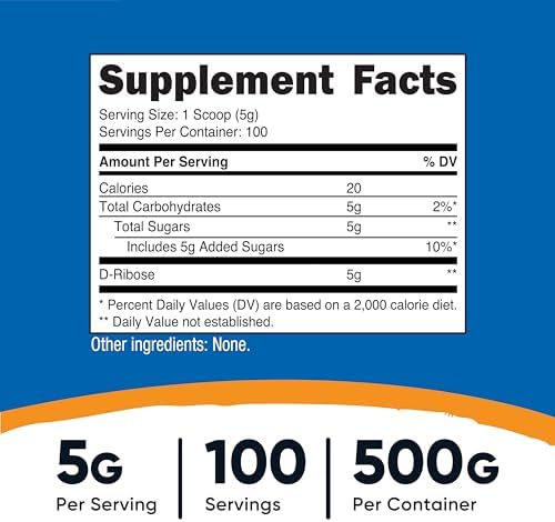 Nutricost D-Ribose Powder 500 Grams - 5000mg Per Serving, Non-GMO (500 Grams)