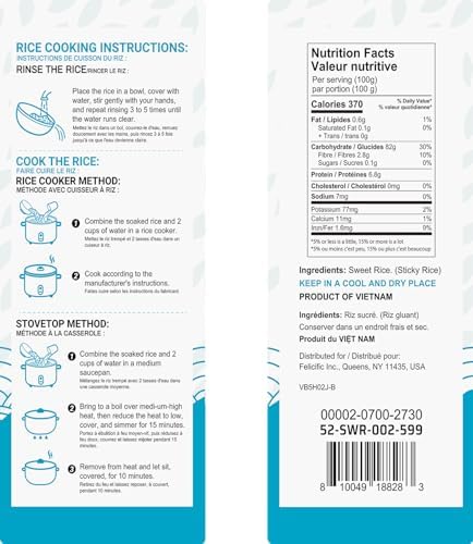 52USA Sweet Sticky Rice 2 Pound (32 Ounce), Premium Glutinous Rice 907g (Pack of 1), Gluten-Free, Vegan, All Natural, White Rice, Rich in Fibers and Minerals