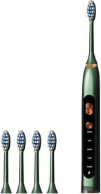 BNEI Sonic Electric Toothbrush, 5 Modes, USB Charging, 4 Interchangeable Brush Heads, White/Black/Blue/Green/Gold (Green)
