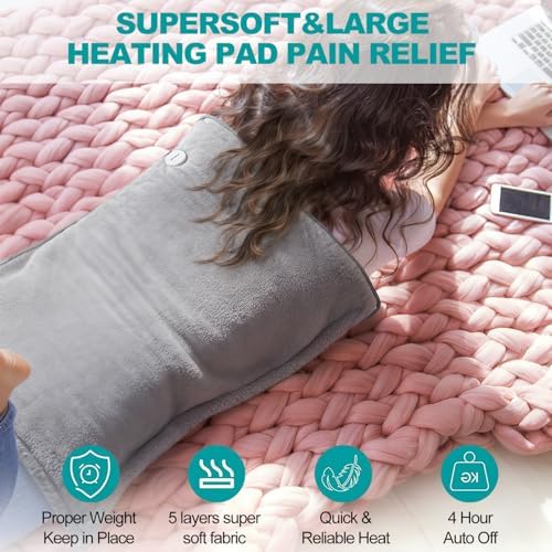Heating Pad Extra Large & Foot Warmer 2 in 1, XXL Heating Pad 21x33“ for Back Belly Lower Back Warm Up, Sewn in Zippers More Functional, Electric Heat Pad 4-Hour Auto Off/6 Heat/6 Timer/Washable