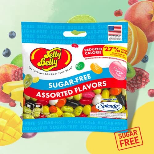 Sweetzo Sugar Free Jelly Beans, Sugar-Free Chewy Candies in Assorted Fruity Flavors, Low Calorie Shareable Sweet Snacks - 2.8 Ounce bags (Pack of 3)