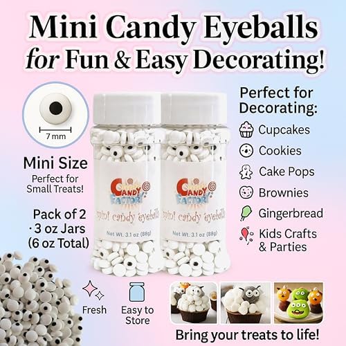 Edible Candy Eyeballs, 7 mm Mini Size, 3 oz, Pack of 2 (Total 6 Oz) Perfect for Decorating Cookies, Cupcakes, Cakes, Holiday Treats, Kosher