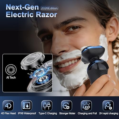 Electric Razor for Men, Men's Rotary Shavers, Waterproof,Wet and Dry Rechargeable Electric Shaver for Men's Faces with a Cordless and Floating Head, Portable Travel Razor,an Ideal Gift for Men