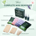 Vennco Hard Wax Beads Kit for Hair Removal, 36 Pieces Wax Beads for Full Body, Face, and Brazilian Bikini, Aloe, Lavender, Cherry Blossom - Includes Pre and Post Wax Oils