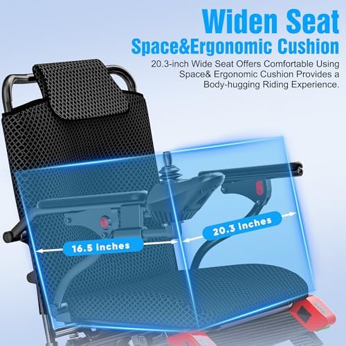 Electric Wheelchairs for Adults Foldable Motorized for Seniors, 20.3" Widened Space, 500W Power,12 Miles Range, Max Up 350LBS& LED Light&Dual Battery Slots, Airline Approval（1-Battery Version）