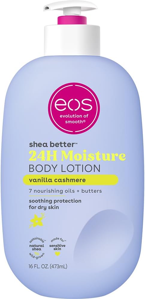 eos Shea Better Body Lotion Vanilla Cashmere, 24-Hour Moisture Skin Care, Lightweight & Non-Greasy, Natural Shea, Vegan, Vanilla Body Lotion, 16 fl oz