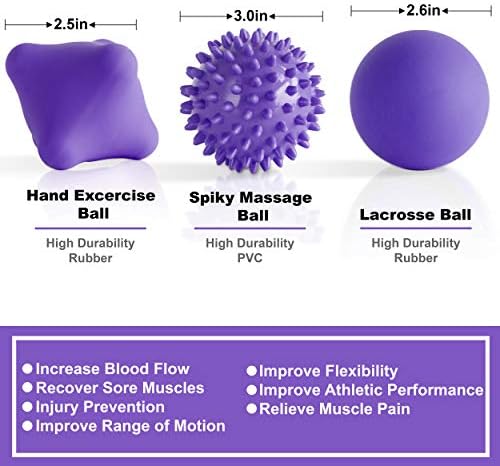 Posture Magic Massage Ball Kit for Myofascial Trigger Point Release & Deep Tissue Massage - Set of 6 - Large Foam/Small Foam/Lacrosse/Peanut/Spiky/Hand Exercise Ball (Purple)