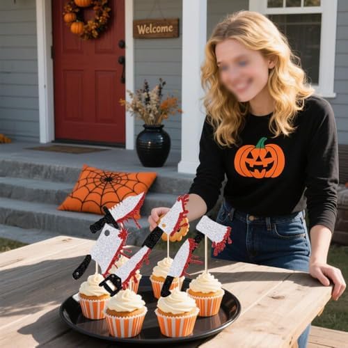 12pcs Halloween Knife Cupcake Toppers, Killer Birthday Themed Spooky Decoration for Halloween Horror Blood Birthday Party Supplies (knife)
