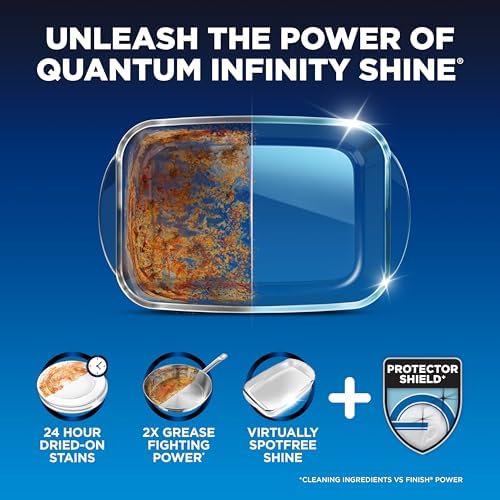 Finish Quantum Infinity Shine Dishwasher Pods, No Pre-Rinse Dishwasher Detergent Soap Removes 24HR Dried-On Stain and Grease, Leaving a Virtually Spotless Shine, 70 Count