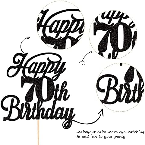 Rsstarxi 1 Pack Happy 70th Birthday Cake Topper Black Glitter 70 & Fabulous Cheers to 70 Years Old 70th Birthday Cake Pick for Celebrating 70th Birthday Anniversary Party Cake Decorations Supplies