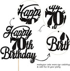 Rsstarxi 1 Pack Happy 70th Birthday Cake Topper Black Glitter 70 & Fabulous Cheers to 70 Years Old 70th Birthday Cake Pick for Celebrating 70th Birthday Anniversary Party Cake Decorations Supplies