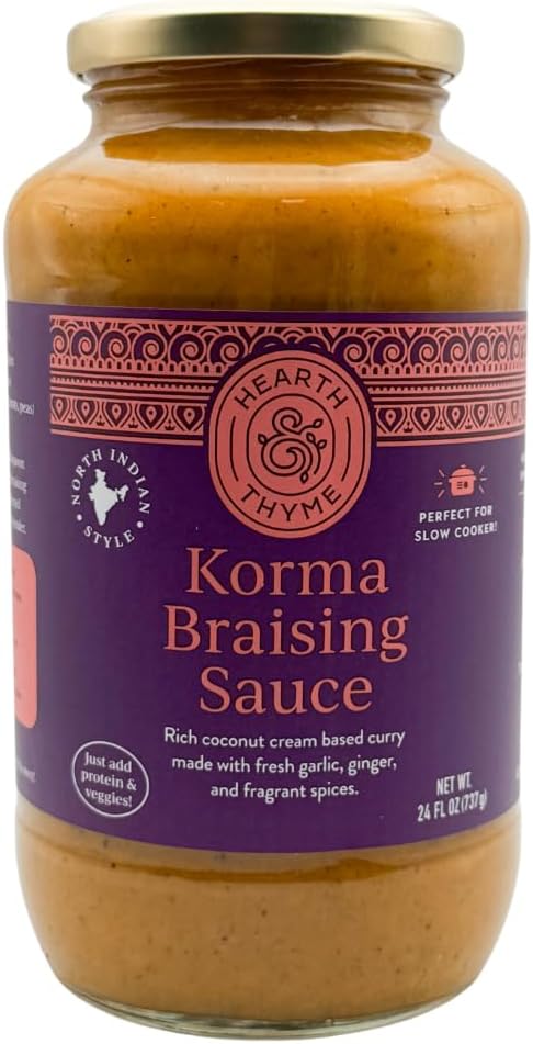 HEARTH&THYME Traditional Indian Curry Korma Braising Sauce 22.5 oz Made with Fragrant Spices and Fresh Garlic and Ginger. Not Another Simmer Sauce