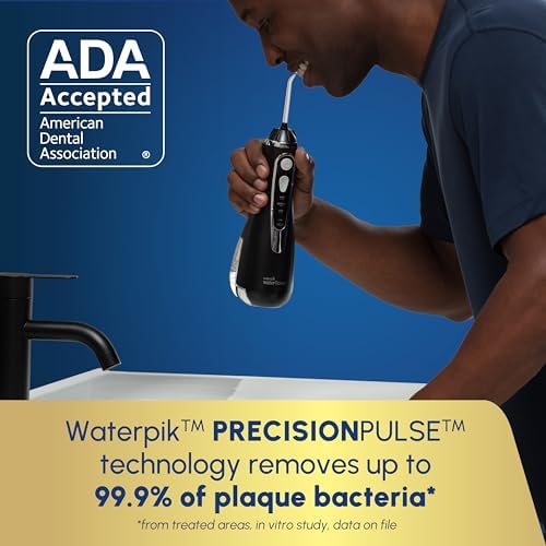 Waterpik Cordless Advanced 2.0 Water Flosser For Teeth, Gums, Braces, Dental Care With Travel Bag and 4 Tips, ADA Accepted, Rechargeable, Portable, and Waterproof, Black WP-582, Packaging May Vary