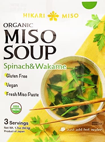 Miso Soup Instant - Hikari Miso Organic Instant Miso Soup with Spinach and Wakame - No MSG, Vegan, Gluten Free, USDA organic - Made in Japan
