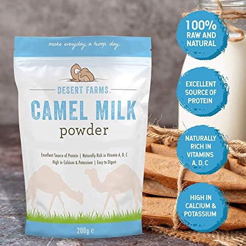 Desert Farms Organic Whole Camel Milk Powder Certified PALEO and KETO Allergen Free Non-GMO Easy to Mix Powder Milk - Excellent Replacement For Goat and Soy Milk - Packaged In The USA (400 Grams)