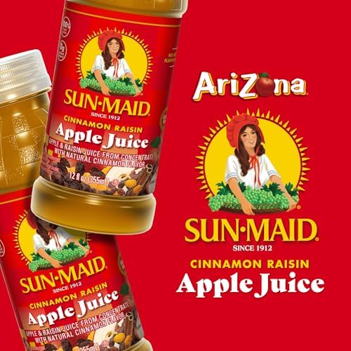 AriZona Cinnamon Raisin Apple Juice, Made with Sun-Maid Raisin Juice, 100% Fruit Juice and Natural Flavors with No Added Sugar - 12 Fl Oz (Pack of 12)
