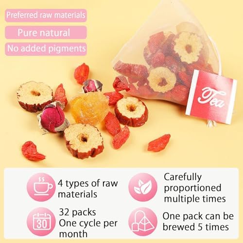 Rose Longon Jujube Goji Berry Tea Chinese Herbal Tea for Women Five Treasues Formula Tea Jujube Red Date,wolfberry,Longan,Rose No addition Caffeine Free 160g/5.65oz
