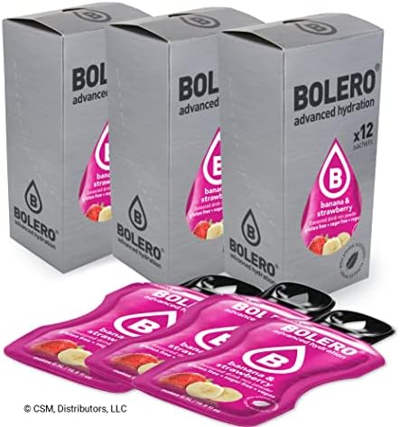 Bolero- Sugar Free Drink Mix Packets Banana & Strawberry Fruit Flavors | Powdered Flavored Water Packets | 36 Small Sachet On The Go Packets