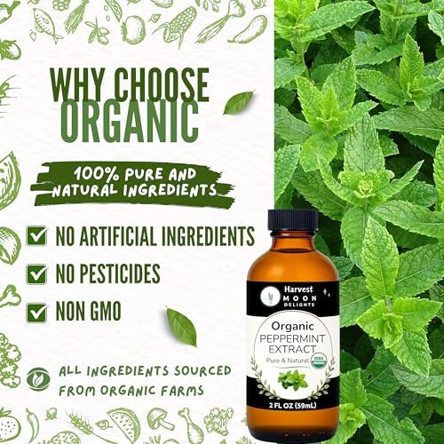 Organic Peppermint Extract for Baking, Ice Cream, Drinks, and Candy - 2 oz - Water-Soluble - By Harvest Moon Delights - Pure Peppermint Flavoring, Mint Extract