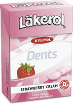 12 Boxes x 85g of Läkerol Dents Strawberry Cream - Original - Swedish - Sugar Free - Xylitol - Pastilles - Lozenges - Dragees - Drops - Candies - Sweets
